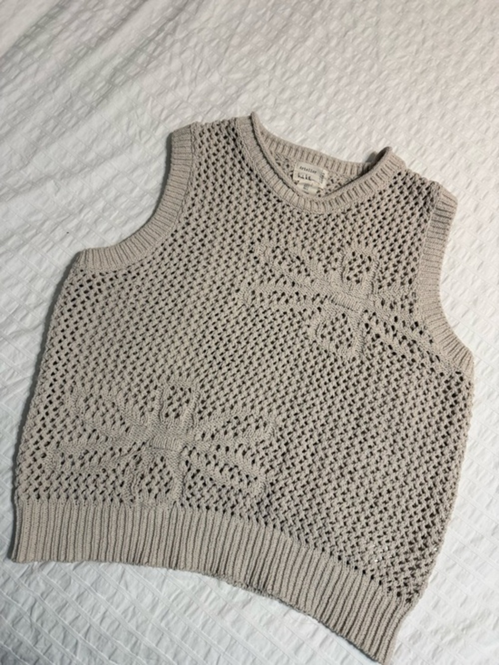 Artelier by Nicole Miller Neutral Crochet Knit Sweater Vest L Whimsy Goth